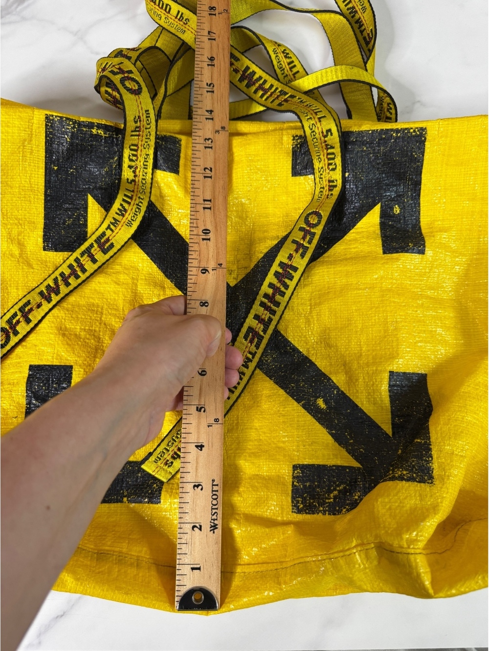 Off-White Arrows Commercial Tote Bag Yellow Black Large Logo Shopper - Picture 5 of 8